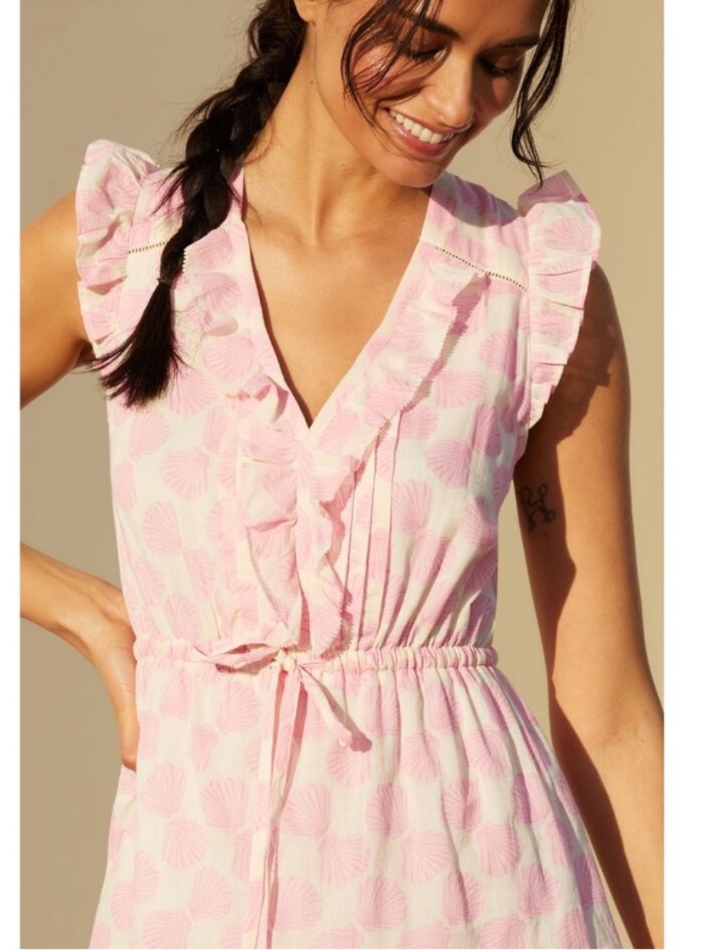 NWT Mer St. Barth Giselle Mini Dress Pink Ruffle shells XS - Picture 2 of 11